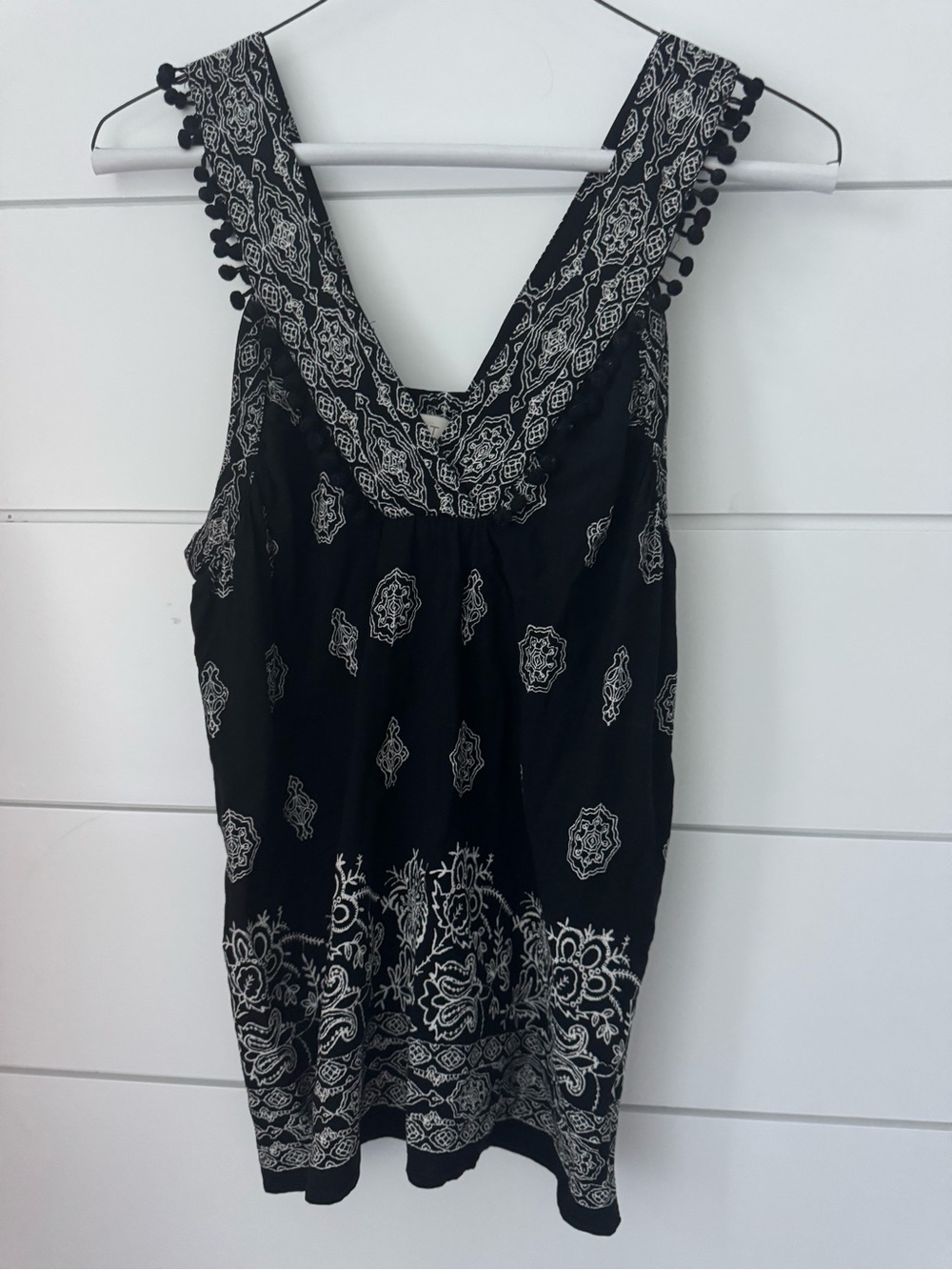LOFT Black Tunic with White Floral Outline